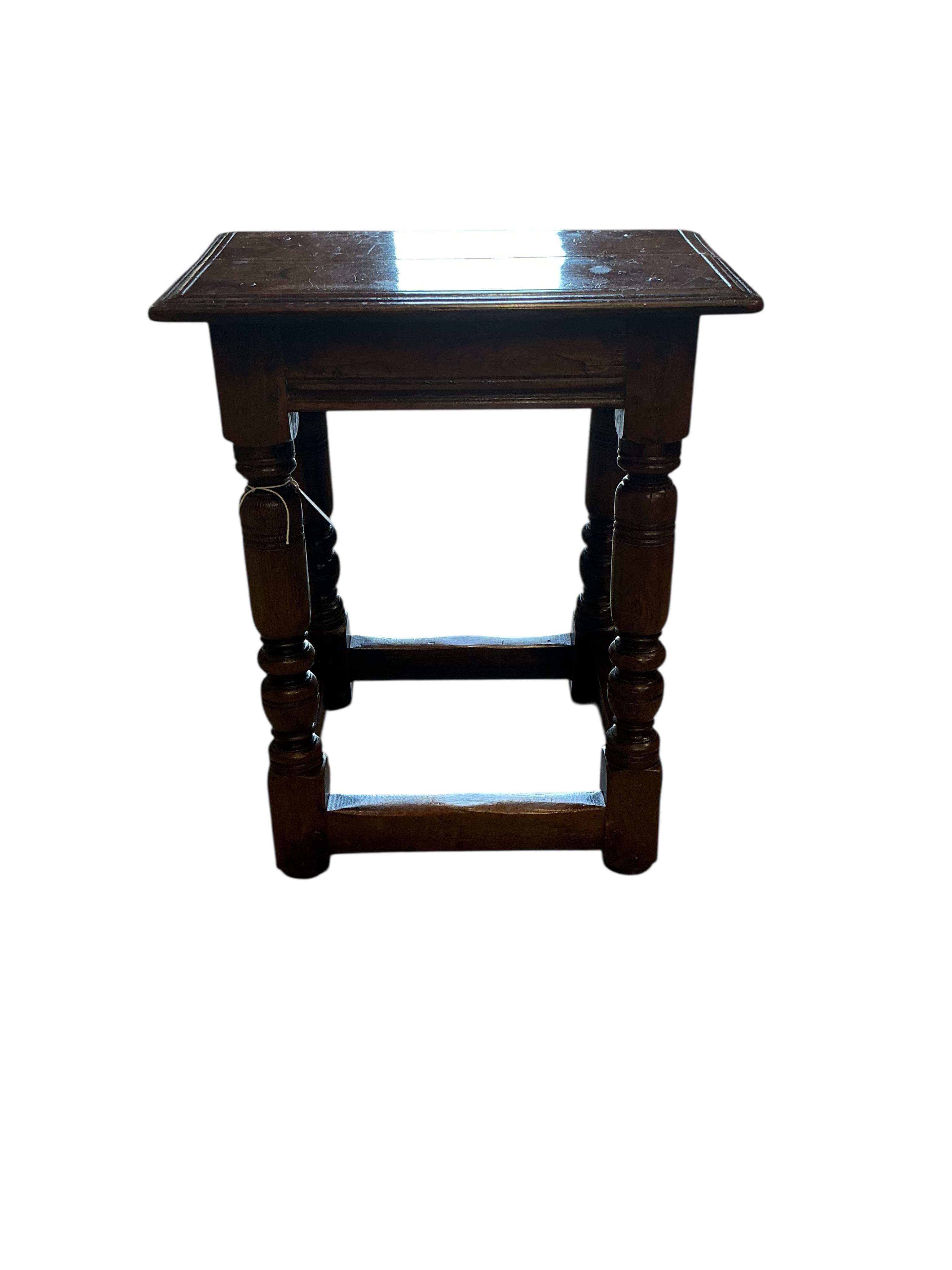 A Victorian oak joint stool, width 44cm, depth 26cm, height 52cm